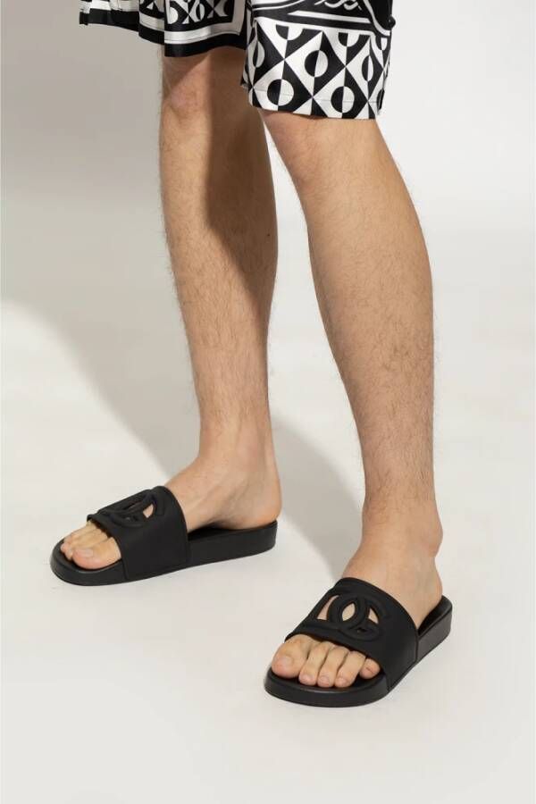 Dolce & Gabbana Rubberen slippers met logo Zwart Heren