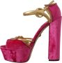 Dolce & Gabbana Pink Velvet Crystal Ankle Strap Sandals Shoes Roze Dames - Thumbnail 2