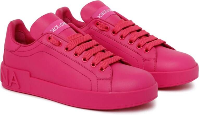 Dolce & Gabbana Schokkend Roze Logo Lage Sneakers Roze Dames