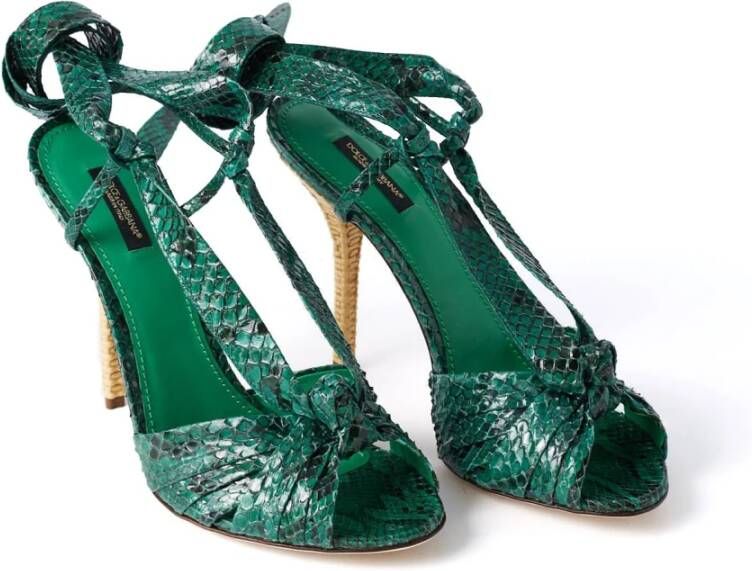 Dolce & Gabbana Slangenhak sandalen voor vrouwen Green Dames