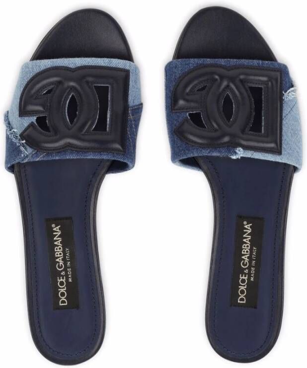 Dolce&Gabbana Sandalen DG Logo Patchwork Denim Slides in blauw - Foto 3