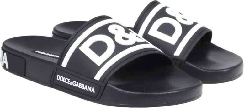 Dolce & Gabbana Zwarte Rubberen Slippers met Logo Details Black Heren - Foto 4