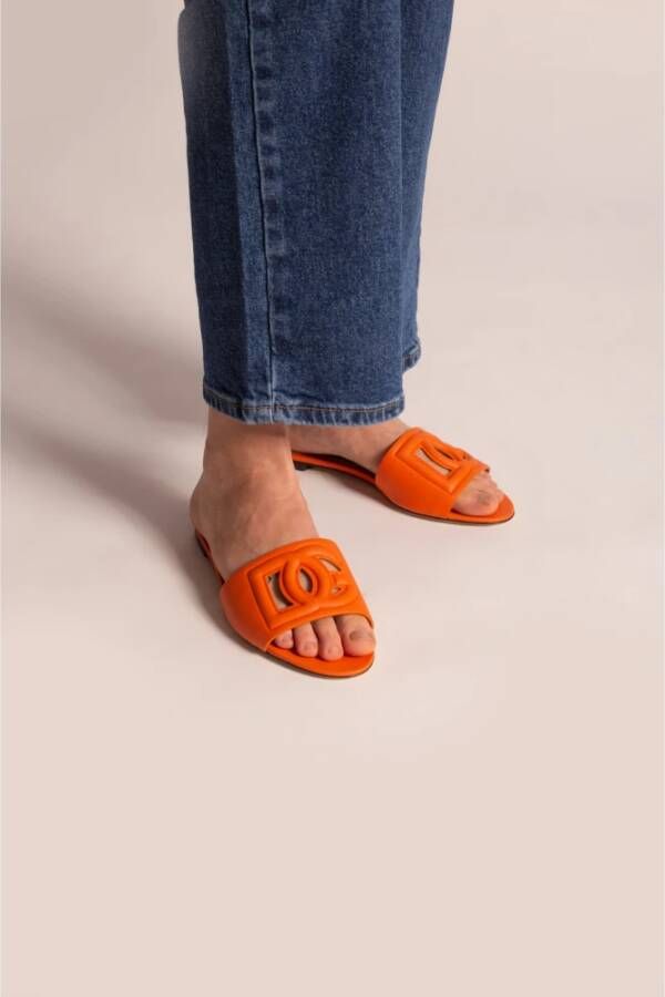 Dolce & Gabbana Slippers met logo Oranje Dames