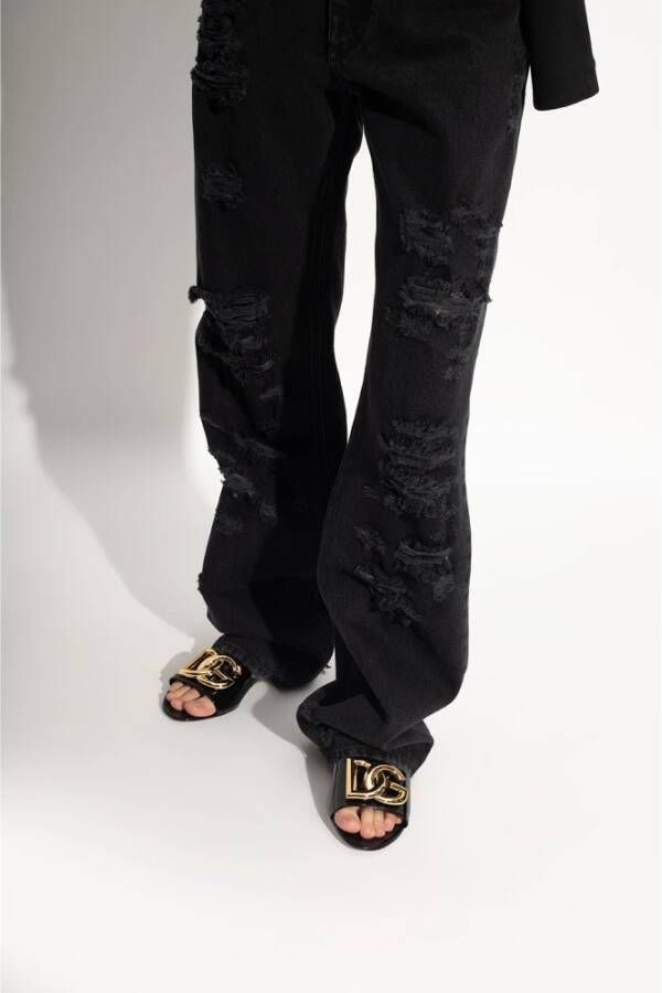 Dolce & Gabbana Slippers met logo Zwart Dames