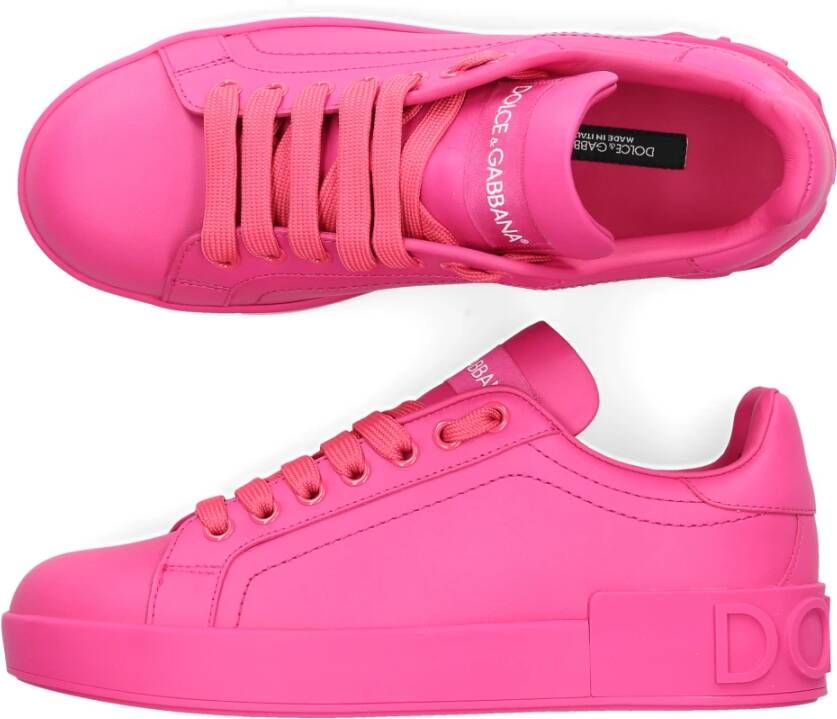 Dolce & Gabbana Lage Sneaker Portofino Nappaleer Roze Dames