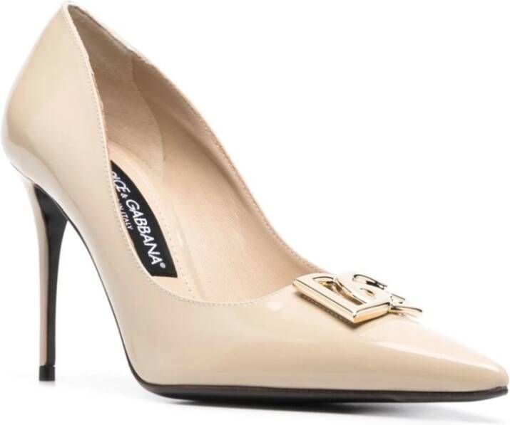 Dolce & Gabbana Beige Logo Décolleté Hoge Hakken Beige Dames