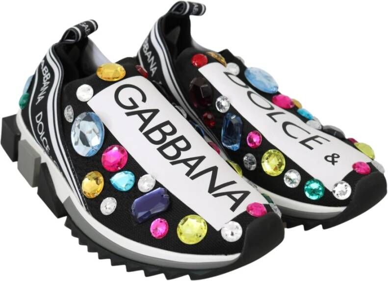 Dolce & Gabbana Black Multicolor Crystal Sneakers Shoes Zwart Dames - Foto 5