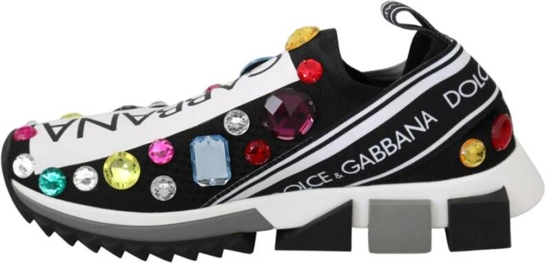 Dolce & Gabbana Black Multicolor Crystal Sneakers Shoes Zwart Dames - Foto 6