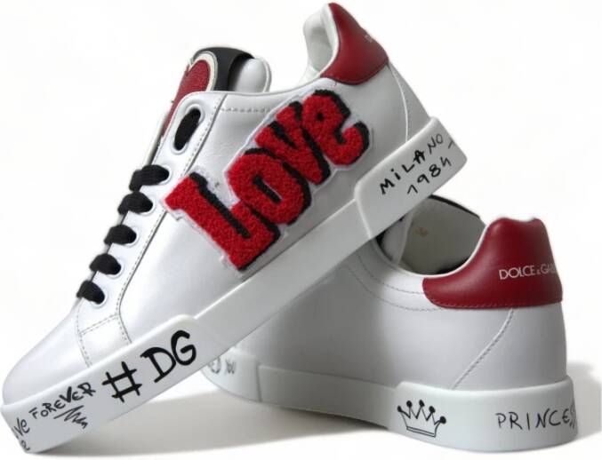 Dolce & Gabbana Stijlvolle Witte Portofino Leren Sneakers White Dames