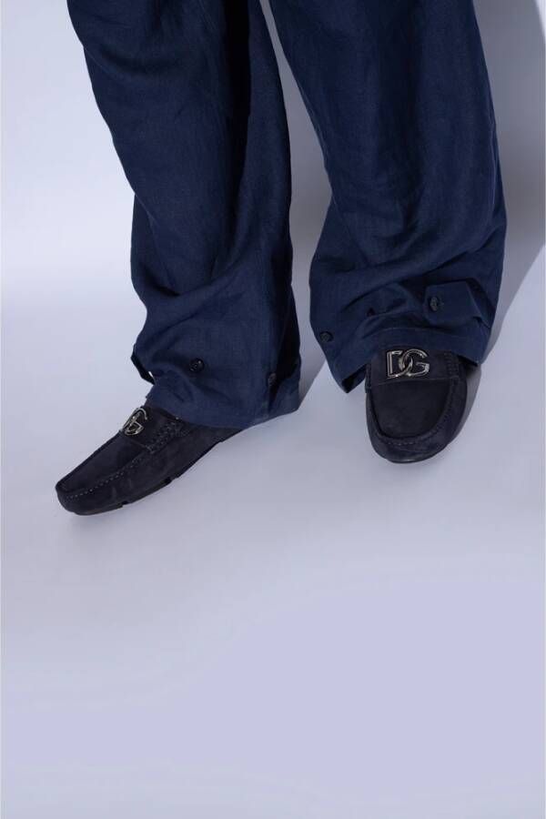 Dolce & Gabbana Suède instappers met logo Blue Heren