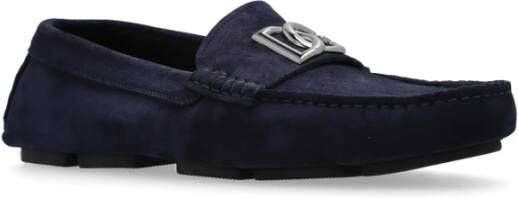 Dolce & Gabbana Suède mocassins met logo Blue Heren