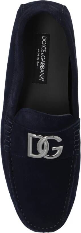 Dolce & Gabbana Suède mocassins met logo Blue Heren