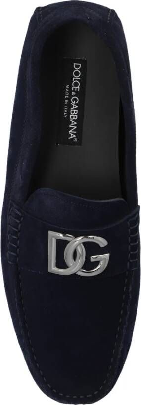 Dolce & Gabbana Suède instappers met logo Blue Heren