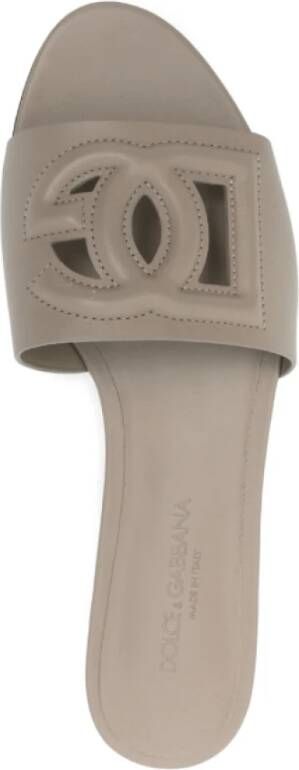 Dolce & Gabbana Taupe Grijze Leren Cut-Out Sandalen