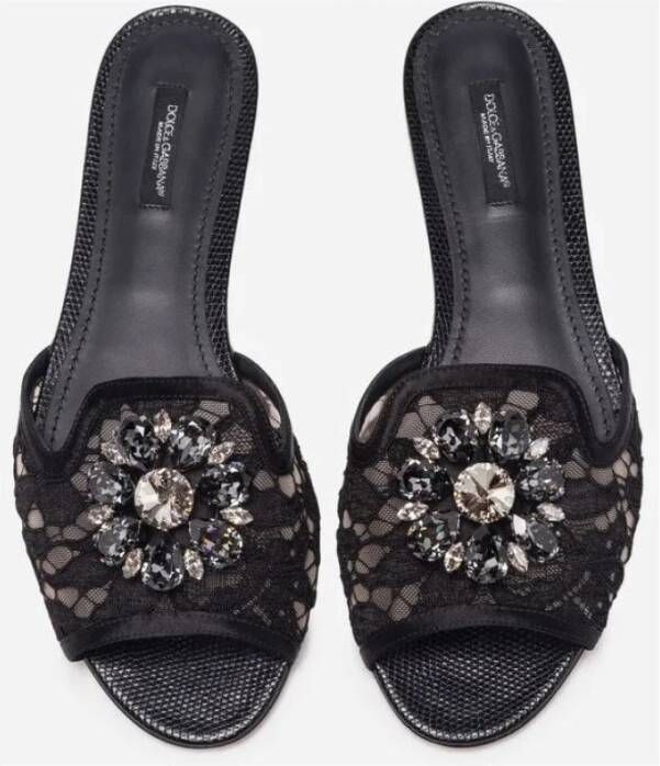 Dolce & Gabbana Tøfler i blonder med krystaller Zwart Dames