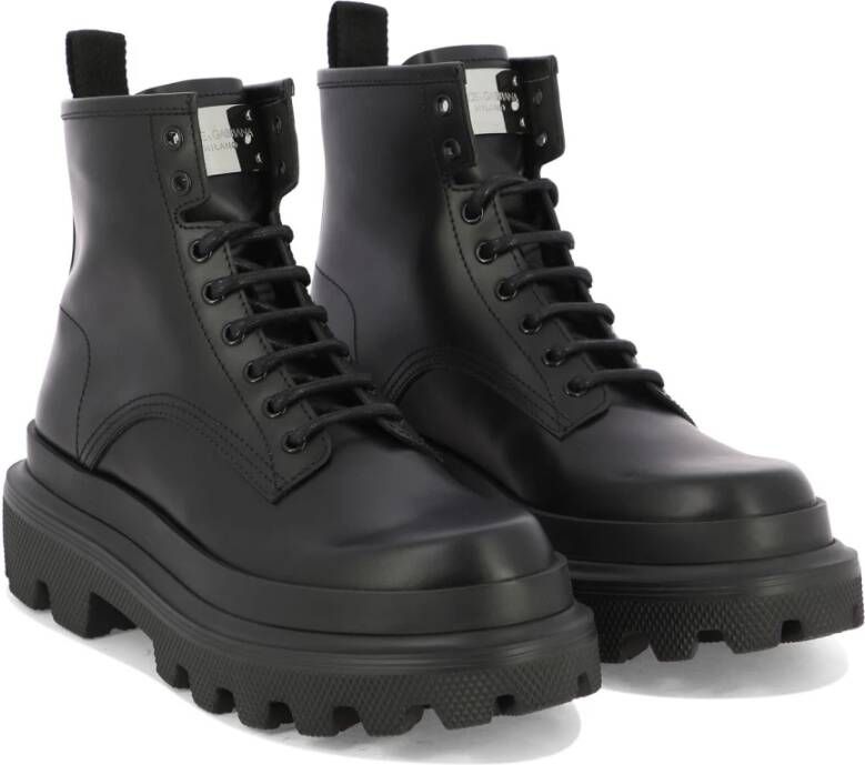 Dolce & Gabbana Trek Leren Gevechtslaarzen Black Heren