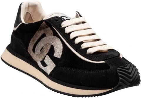 Dolce & Gabbana Velvet en suède kussen sneakers zwart ivoor Black Heren