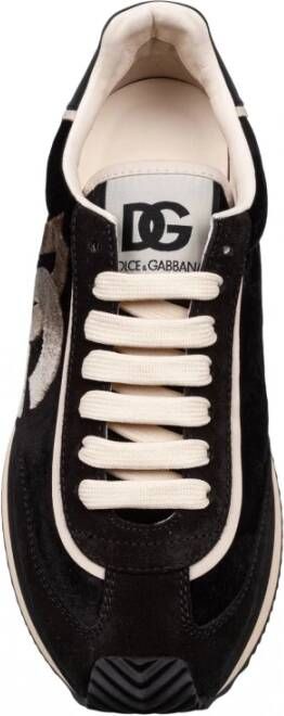 Dolce & Gabbana Velvet en suède kussen sneakers zwart ivoor Black Heren