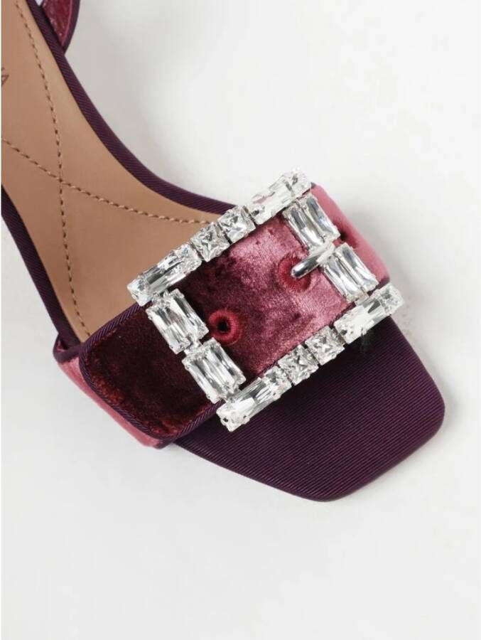 Dolce & Gabbana Bordeaux Velvet Sandaal met Steen Gesp - Foto 3