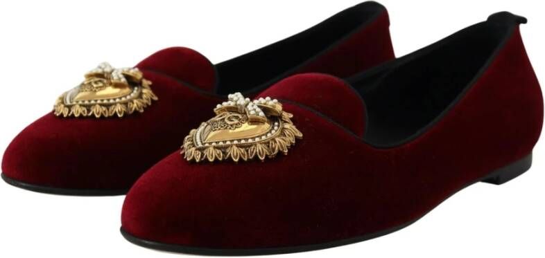 Dolce & Gabbana Velvet Loafers met Gouden Hart Red Dames