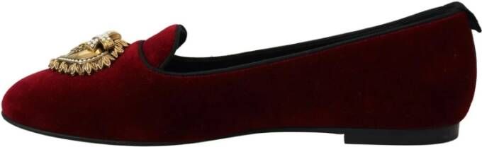 Dolce & Gabbana Velvet Loafers met Gouden Hart Red Dames