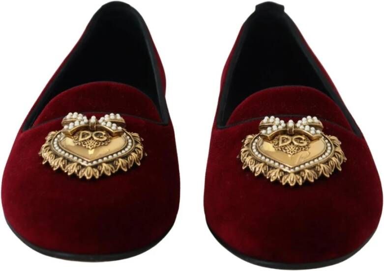 Dolce & Gabbana Velvet Loafers met Gouden Hart Red Dames