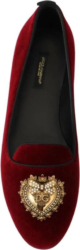 Dolce & Gabbana Velvet Loafers met Gouden Hart Red Dames