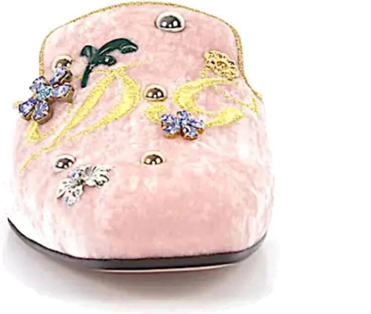Dolce & Gabbana Velvet Muiltjes met kristallen gesp Pink Dames