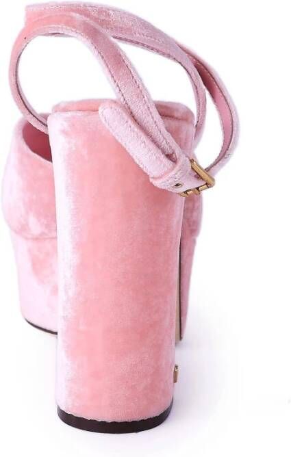 Dolce & Gabbana Velvet Platform Sandalen Pink Dames
