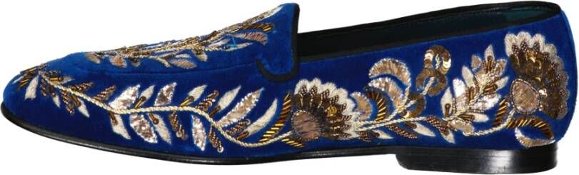 Dolce & Gabbana Versierde fluwelen loafers Blue Heren