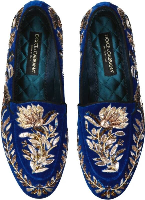 Dolce & Gabbana Versierde fluwelen loafers Blue Heren