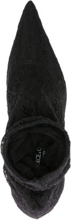 Dolce & Gabbana Enkellaarsjes met kanten en stilettohak Black Dames