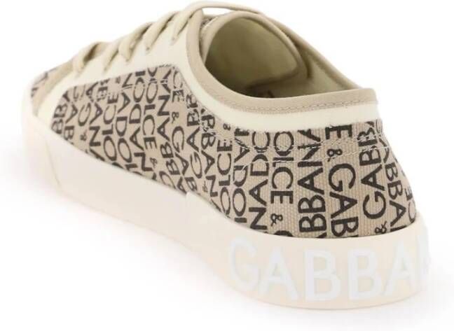 Dolce & Gabbana Vintage Bedrukte Canvas Sneakers Beige Heren
