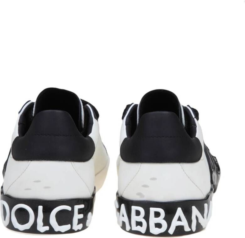 Dolce & Gabbana Vintage Zwarte en Witte Lage Sneakers White Heren