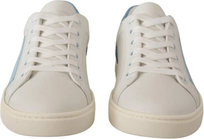 Dolce & Gabbana White Blue Leather Low Top Sneakers Shoes Wit Dames