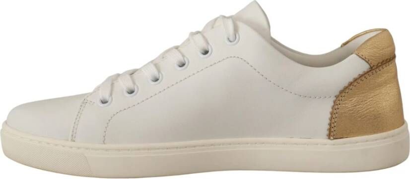 Dolce & Gabbana White Gold Leather Low Top Sneakers Wit Dames