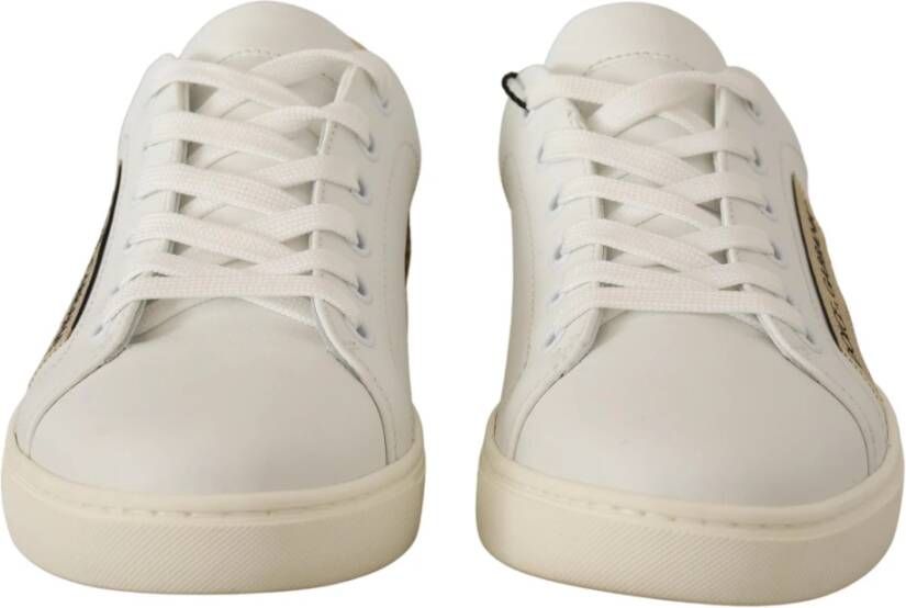 Dolce & Gabbana White Gold Leather Low Top Sneakers Wit Dames