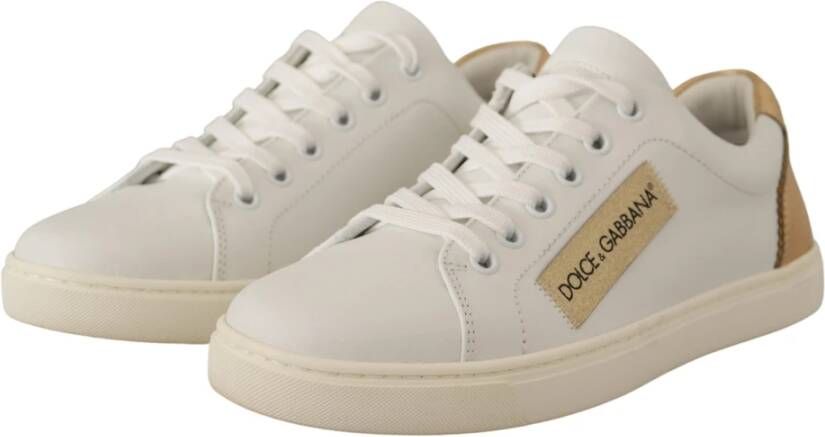 Dolce & Gabbana White Gold Leather Low Top Sneakers Wit Dames
