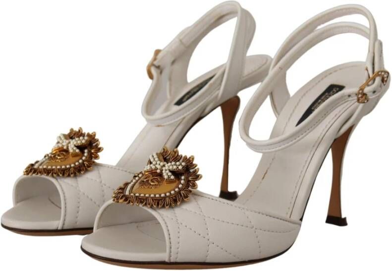 Dolce & Gabbana White Leather Gold DEVOTION Sandals Heels Shoes - Foto 3