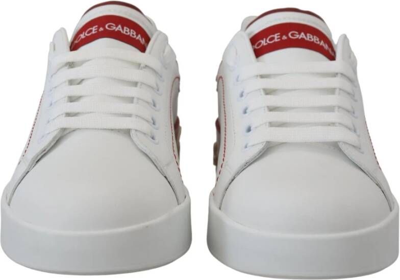 Dolce & Gabbana White Red Logo Patch Women Sneakers Shoes Wit Dames