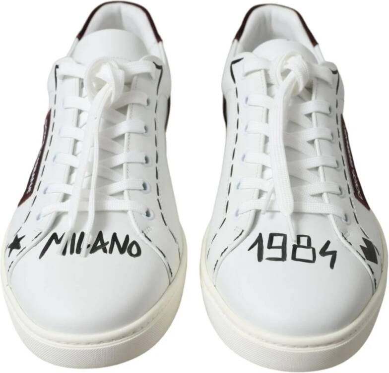 Dolce & Gabbana Wit Bordeaux Leren Lage Sneakers Multicolor Heren