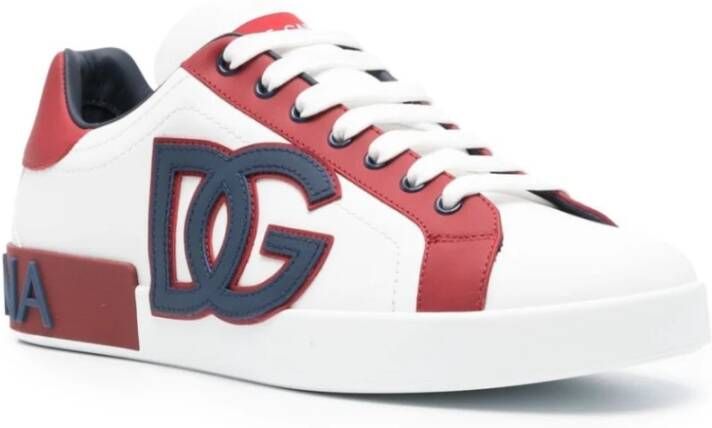 Dolce & Gabbana Wit leren lage sneakers met rode hiel Multicolor Heren
