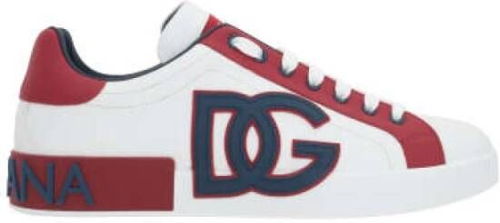 Dolce & Gabbana Wit leren lage sneakers met rode hiel Multicolor Heren