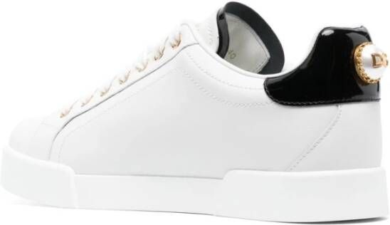 Dolce & Gabbana Witte Leren Sneakers Amandel Teen White Dames