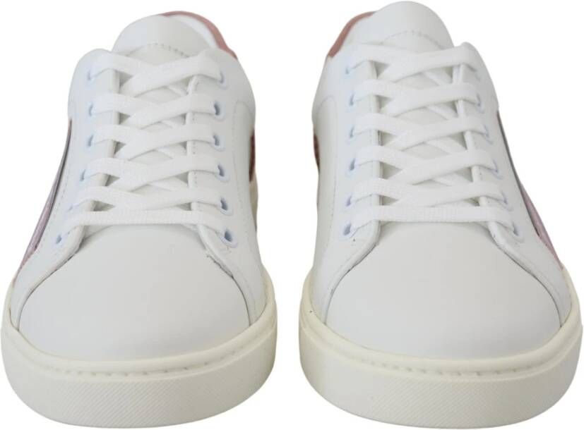 Dolce & Gabbana Wit-Roze Leren Lage Sneakers White Dames
