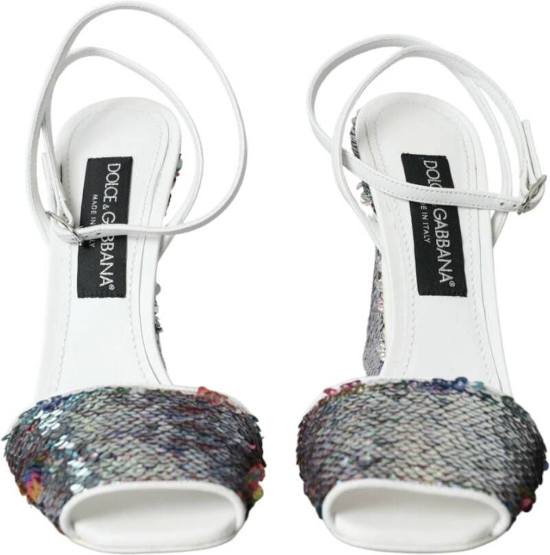 Dolce & Gabbana Wit Zilver Pailletten Enkelband Sandalen Multicolor Dames