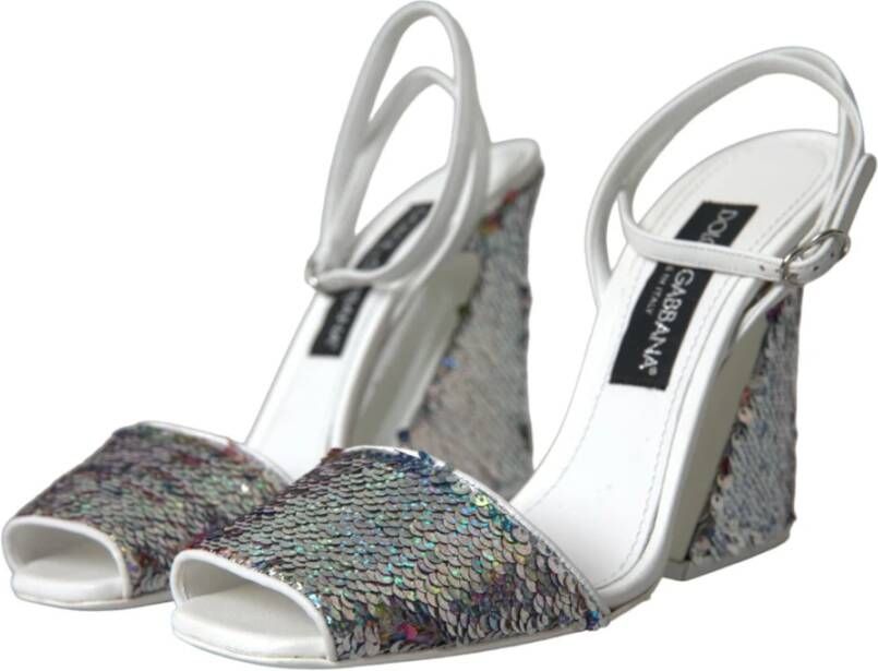Dolce & Gabbana Wit Zilver Pailletten Enkelband Sandalen Multicolor Dames