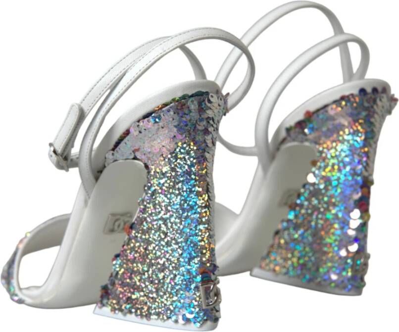Dolce & Gabbana Wit Zilver Pailletten Enkelband Sandalen Multicolor Dames