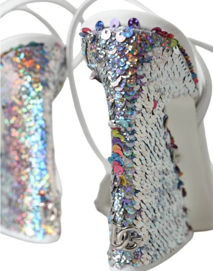 Dolce & Gabbana Wit Zilver Pailletten Enkelband Sandalen Multicolor Dames