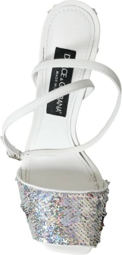 Dolce & Gabbana Wit Zilver Pailletten Enkelband Sandalen Multicolor Dames
